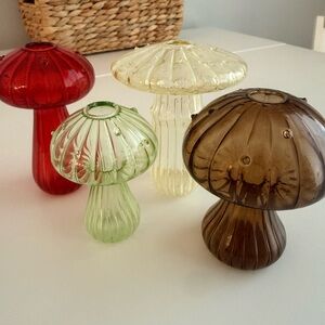 Glass Mushroom Propagation Vase Set - Red, Green, Yellow, Brown